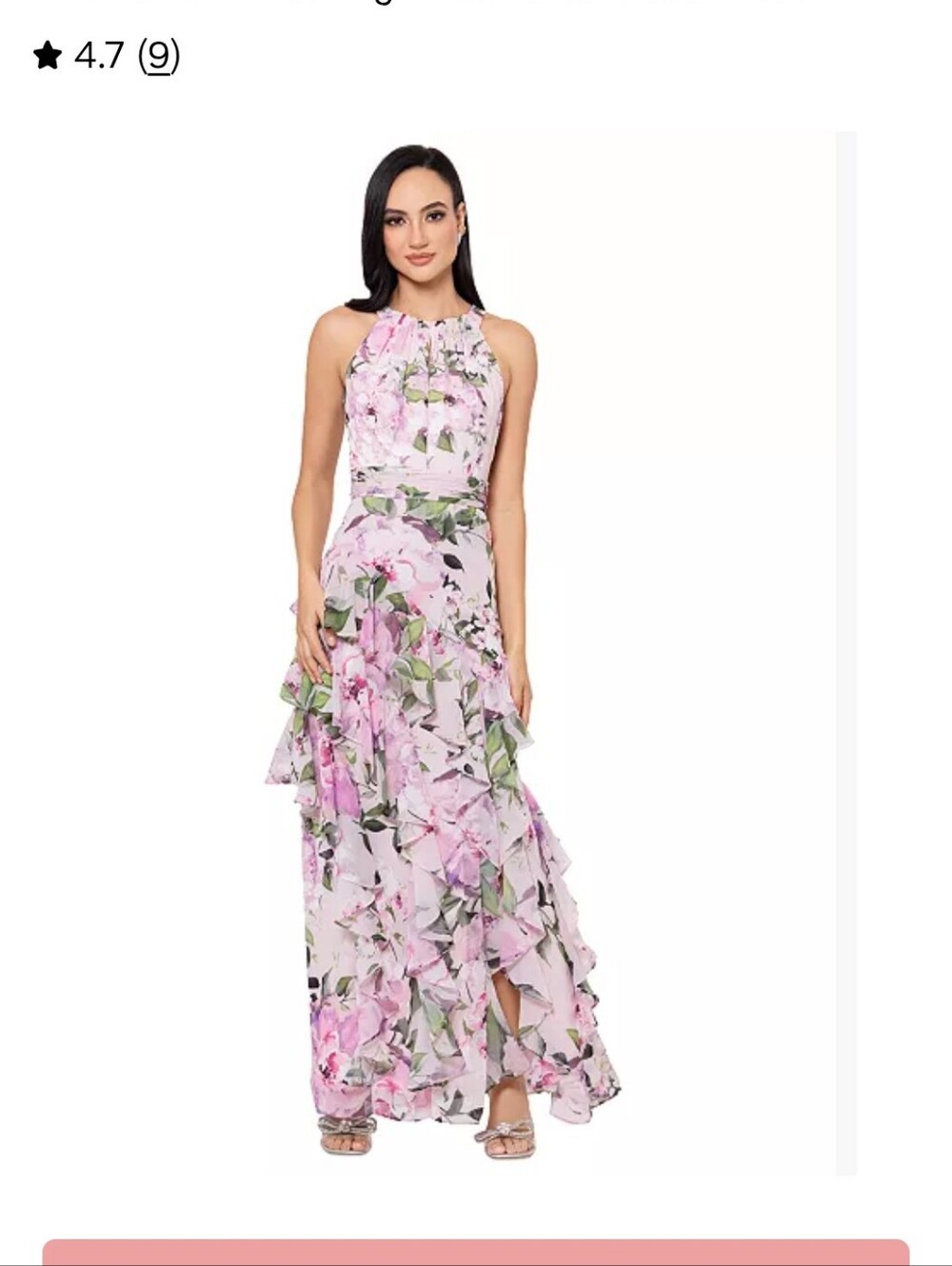 Pink Floral Ruffled Maxi Dress - Elegant Evening Wear